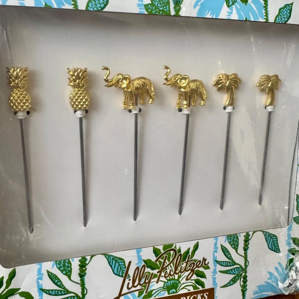 New In Box Lilly Pulitzer Appetizer Picks Palm‎ Beach Pineapple Elephant C